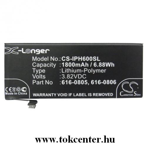 APPLE IPhone 6 4.7 Akku 1800 mAh LI-Polymer (belső akku, beépítése szakértelmet igényel!, 616-0805 / 616-0806 kompatibilis)	