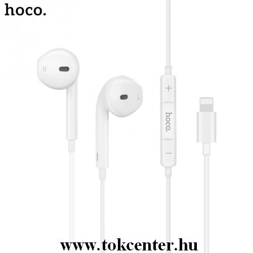 HOCO L9 fülhallgató SZTEREO (lightning 8 pin, mikrofon, felvevő gomb, hangerőszabályzó) FEHÉR	