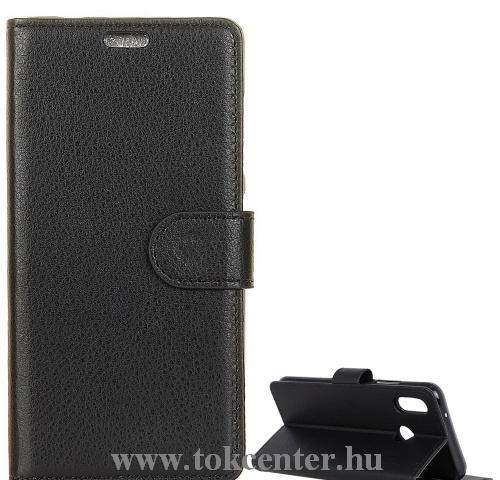 XIAOMI Redmi Note 7 Tok álló, bőr (FLIP, oldalra nyíló, asztali tartó funkció, prémium) FEKETE	