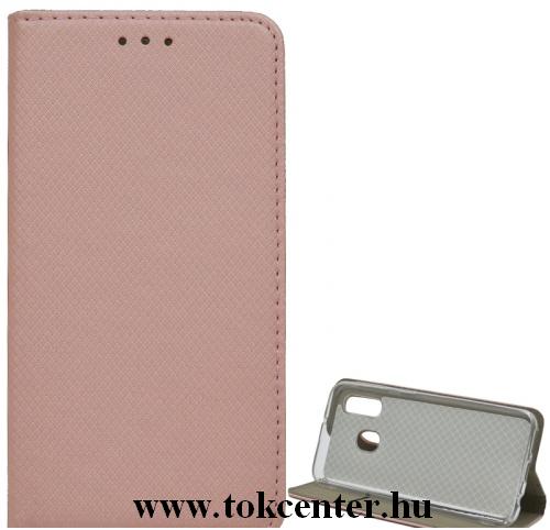 SAMSUNG Galaxy A40 (SM-405F) Tok álló, bőr (FLIP, oldalra nyíló, asztali tartó funkció, rombuszminta) ROZÉARANY	