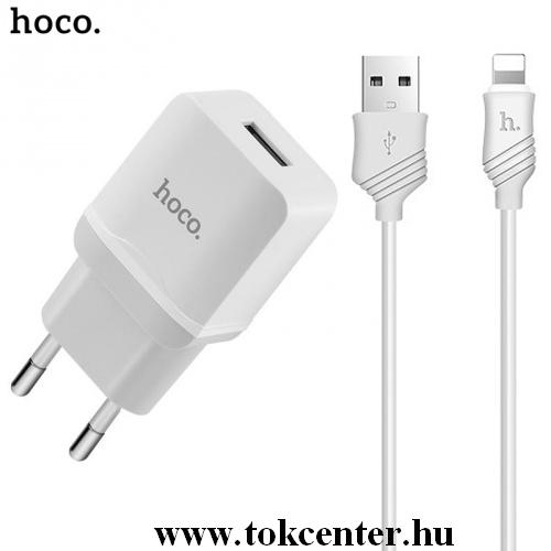 HOCO C22A hálózati töltő USB aljzat (5V / 2400mA, lightning 8 pin kábel) FEHÉR	