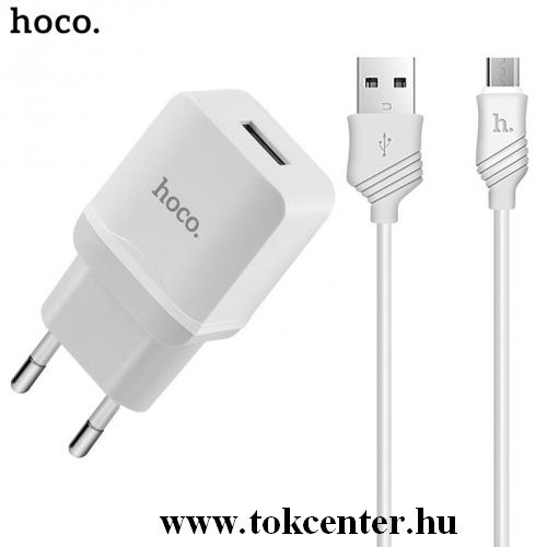 HOCO C22A hálózati töltő USB aljzat (5V / 2400mA, microUSB kábel) FEHÉR	