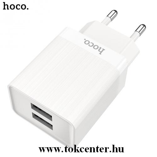 HOCO C51A hálózati töltő 2 x USB aljzat (5V / 3400mA, gyorstöltés támogatás, kábel nélkül) FEHÉR	