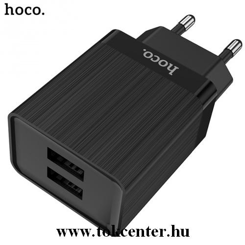 HOCO C51A hálózati töltő 2 x USB aljzat (5V / 3400mA, gyorstöltés támogatás, kábel nélkül) FEKETE	