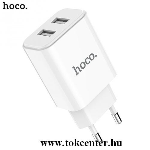 HOCO C62A hálózati töltő 2 x USB aljzat (5V / 2100mA, gyorstöltés támogatás, kábel nélkül) FEHÉR	