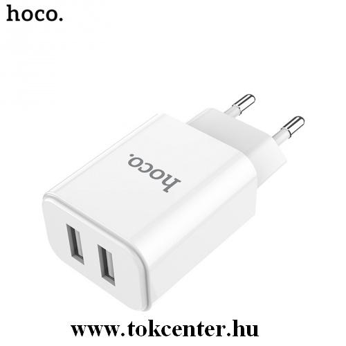 HOCO C62A hálózati töltő 2 x USB aljzat (5V / 2100mA, Type-C kábel, gyorstöltés támogatás) FEHÉR	