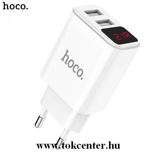 HOCO C63A hálózati töltő 2 x USB aljzat (5V / 2100mA, gyorstöltés támogatás, LED kijelző, kábel nélkül) FEHÉR	