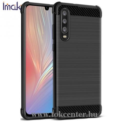 HUAWEI P30 IMAK VEGA telefonvédő gumi / szilikon (közepesen ütésálló, légpárnás sarok, szálcsiszolt, karbonminta) FEKETE	