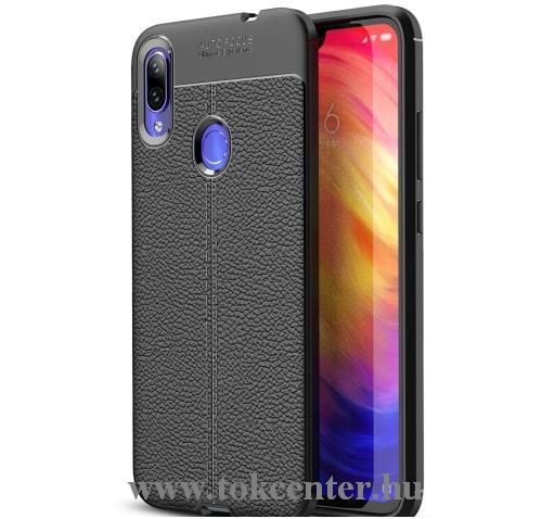 XIAOMI Redmi Note 7 Telefonvédő gumi / szilikon (közepesen ütésálló, bőrhatás, varrás minta) FEKETE	