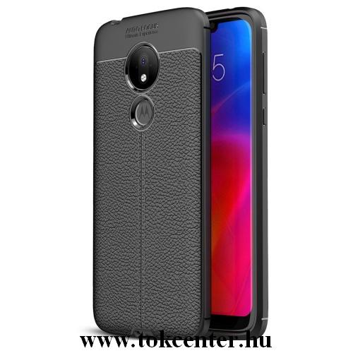 MOTOROLA Moto G7 Power (XT1955) Telefonvédő gumi / szilikon (közepesen ütésálló, bőrhatás, varrás minta) FEKETE	
