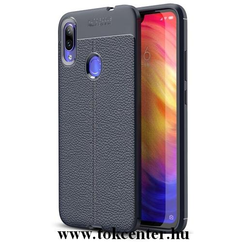 XIAOMI Redmi Note 7 Telefonvédő gumi / szilikon (közepesen ütésálló, bőrhatás, varrás minta) SÖTÉTKÉK	
