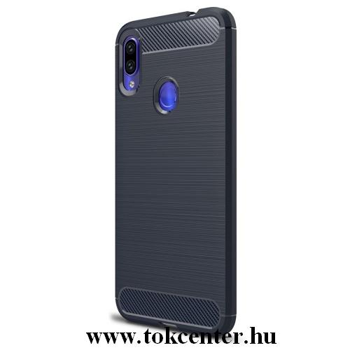 XIAOMI Redmi Note 7 Telefonvédő gumi / szilikon (közepesen ütésálló, légpárnás sarok, szálcsiszolt, karbonminta) SÖTÉTKÉK	