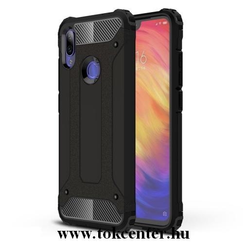 XIAOMI Redmi Note 7 Defender műanyag telefonvédő (közepesen ütésálló, légpárnás sarok, gumi / szilikon belső, fémhatás) FEKETE	