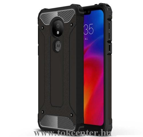 MOTOROLA Moto G7 Power (XT1955) Defender műanyag telefonvédő (közepesen ütésálló, légpárnás sarok, gumi / szilikon belső, fémhatás) FEKETE	