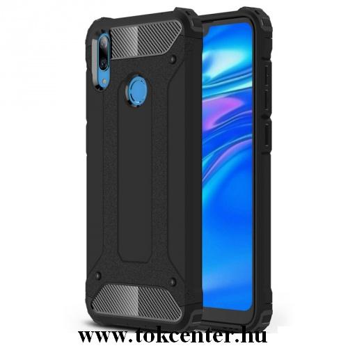 HUAWEI Y7 2019 (Y7 Prime 2019) Defender műanyag telefonvédő (közepesen ütésálló, légpárnás sarok, gumi / szilikon belső, fémhatás) FEKETE	