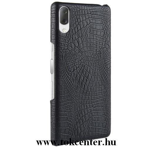 SONY Xperia L3 (I4312) Műanyag telefonvédő (bőrbevonat, krokodilbőr minta) FEKETE	