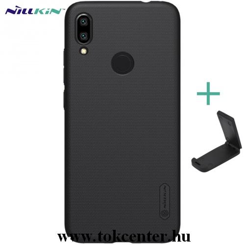 XIAOMI Redmi Note 7 NILLKIN SUPER FROSTED műanyag telefonvédő (gumírozott, érdes felület + asztali tartó) FEKETE	