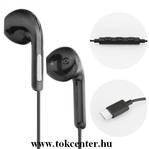 Fülhallgató SZTEREO (Type-C, mikrofon, felvevő gomb, hangerőszabályzó) FEKETE	