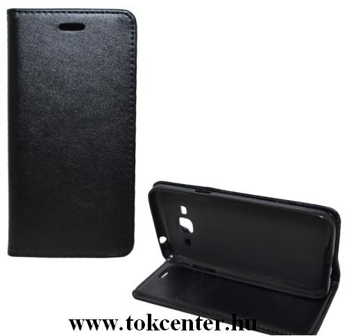 Samsung Galaxy J3 (SM-J300) Tok álló, bőr (FLIP, oldalra nyíló, asztali tartó funkció) FEKETE