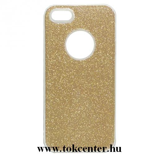 APPLE IPhone 5 /5S /SE Telefonvédő gumi / szilikon (műanyag belső, csillogó hátlap, logo kivágás) ARANY	
