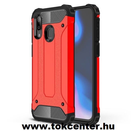 SAMSUNG Galaxy A40 (SM-405F) Defender műanyag telefonvédő (közepesen ütésálló, gumi / szilikon belső, fémhatás) PIROS	