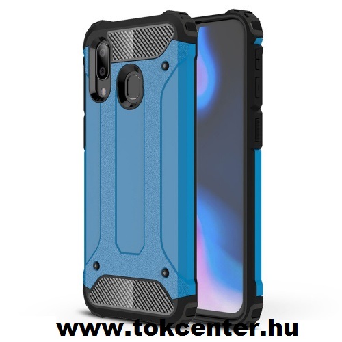 SAMSUNG Galaxy A40 (SM-405F) Defender műanyag telefonvédő (közepesen ütésálló, gumi / szilikon belső, fémhatás) VILÁGOSKÉK	