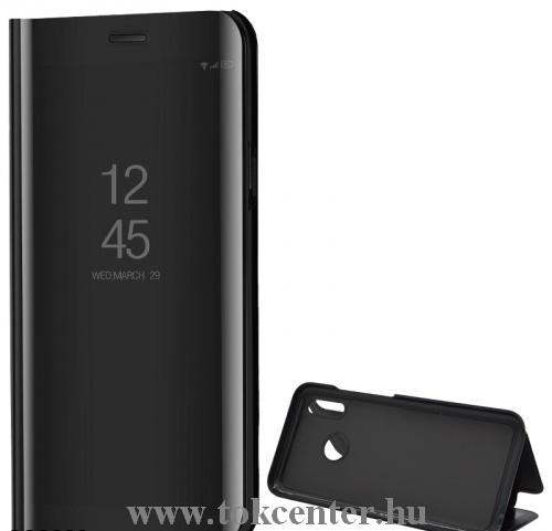HUAWEI P Smart (2019) Tok álló (aktív flip, oldalra nyíló, asztali tartó funkció, tükrös felület, Mirror View Case) FEKETE	
