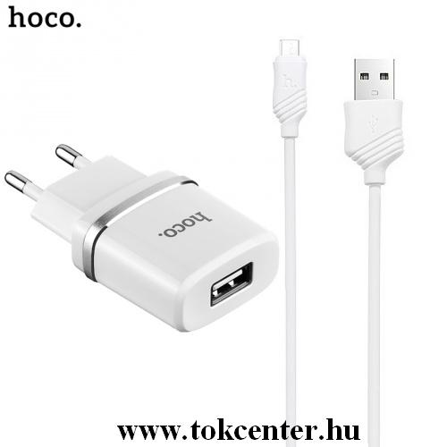 HOCO C11 hálózati töltő USB aljzat (5V / 1000mA, microUSB kábel) FEHÉR	