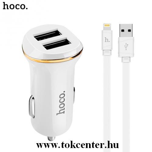 HOCO Z1 szivargyújtó töltő/autós töltő 2 x USB aljzat (5V / 2100mA, gyorstöltés támogatás, lightning 8 pin kábel) FEHÉR	