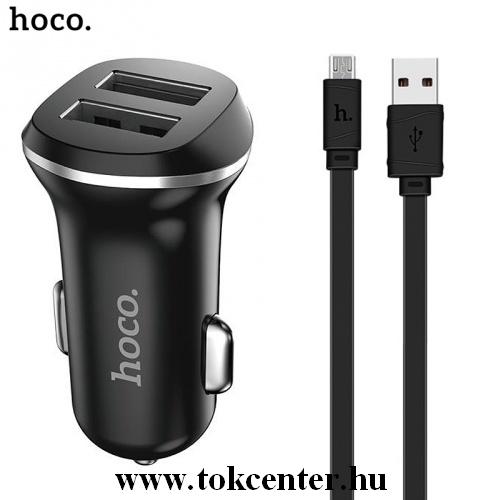 HOCO Z1 szivargyújtó töltő/autós töltő 2 x USB aljzat (5V / 2100mA, gyorstöltés támogatás, microUSB kábel) FEKETE	