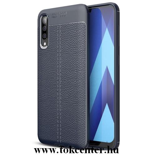 Samsung Galaxy A30s (SM-A307F) /Samsung Galaxy A50 (SM-A505F) Telefonvédő gumi / szilikon (közepesen ütésálló, bőrhatás, varrás minta) SÖTÉTKÉK	