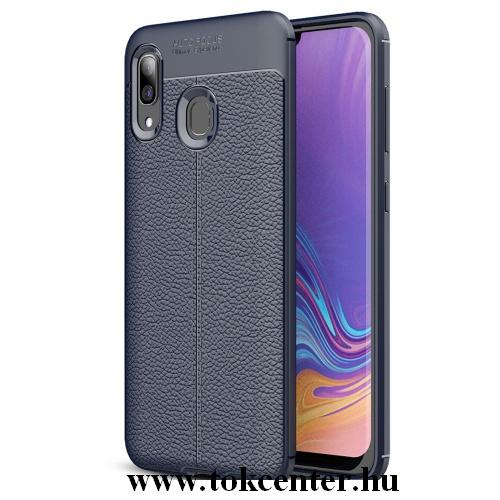 SAMSUNG Galaxy A40 (SM-405F) Telefonvédő gumi / szilikon (közepesen ütésálló, bőrhatás, varrás minta) SÖTÉTKÉK	