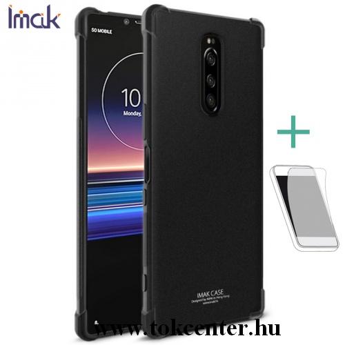 SONY Xperia 1 IMAK telefonvédő gumi / szilikon (közepesen ütésálló, légpárnás sarok + képernyővédő fólia) FEKETE	