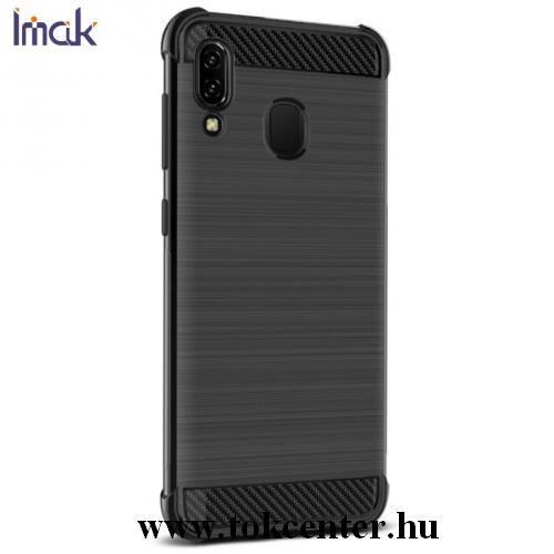 SAMSUNG Galaxy A40 (SM-405F) IMAK VEGA telefonvédő gumi / szilikon (közepesen ütésálló, légpárnás sarok, szálcsiszolt, karbonminta) FEKETE	