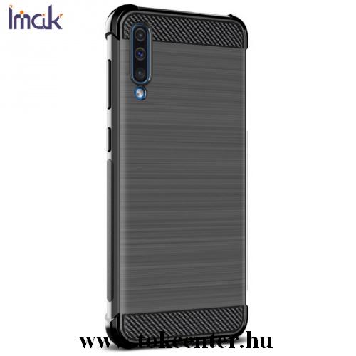 SAMSUNG Galaxy A70 (SM-705F) IMAK VEGA telefonvédő gumi / szilikon (közepesen ütésálló, légpárnás sarok, szálcsiszolt, karbonminta) FEKETE	