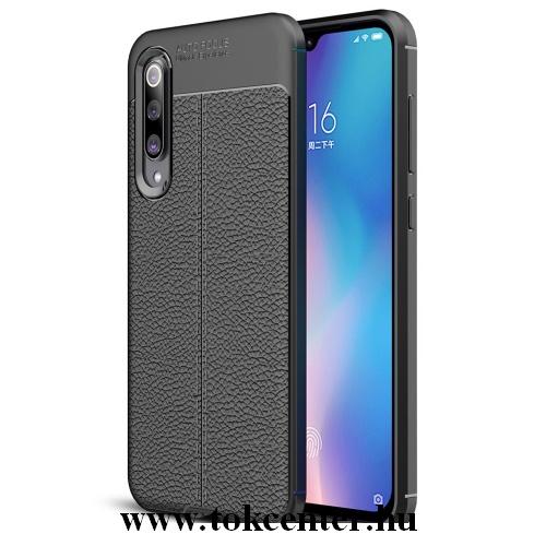 XIAOMI Mi 9 SE Telefonvédő gumi / szilikon (közepesen ütésálló, bőrhatás, varrás minta) FEKETE	