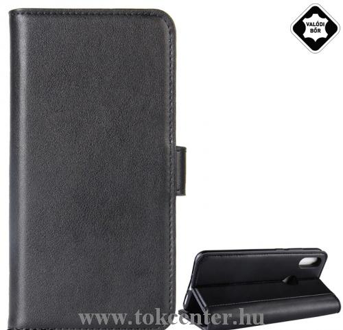 SAMSUNG Galaxy A40 (SM-405F) Tok álló, valódi bőr (FLIP, oldalra nyíló, asztali tartó funkció) FEKETE	