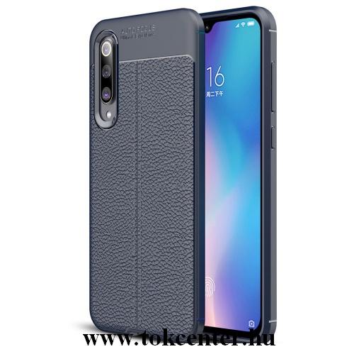 XIAOMI Mi 9 SE Telefonvédő gumi / szilikon (közepesen ütésálló, bőrhatás, varrás minta) KÉK	