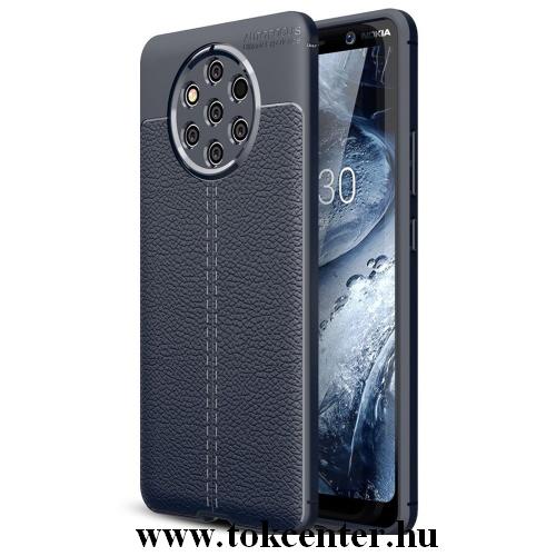 NOKIA 9 PureView Telefonvédő gumi / szilikon (közepesen ütésálló, bőrhatás, varrás minta) SÖTÉTKÉK	