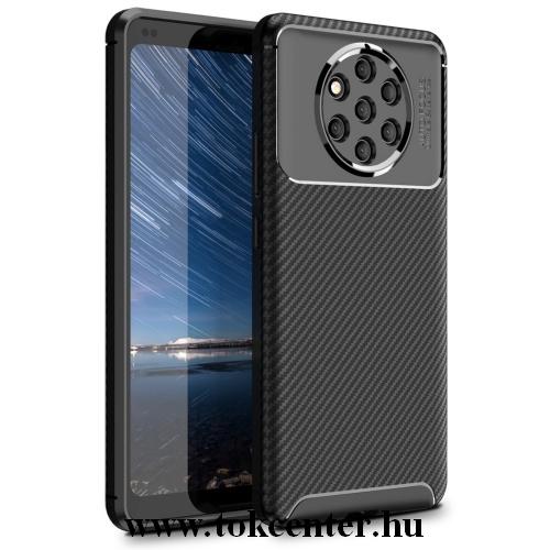 NOKIA 9 PureView Telefonvédő gumi / szilikon (közepesen ütésálló, légpárnás sarok, karbon minta) FEKETE	