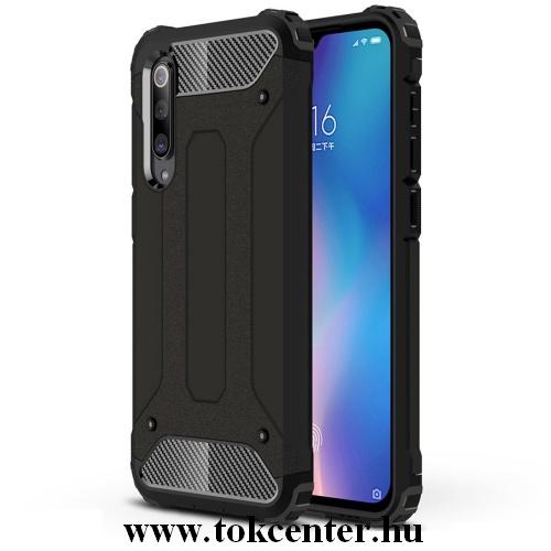 XIAOMI Mi 9 SE Defender műanyag telefonvédő (közepesen ütésálló, gumi / szilikon belső, fémhatás) FEKETE	