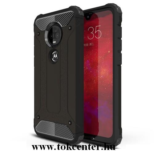 MOTOROLA Moto G7 (XT1962) Defender műanyag telefonvédő (közepesen ütésálló, légpárnás sarok, gumi / szilikon belső, fémhatás) FEKETE	