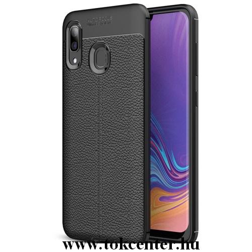 SAMSUNG Galaxy A40 (SM-405F) Telefonvédő gumi / szilikon (közepesen ütésálló, bőrhatás, varrás minta) FEKETE	