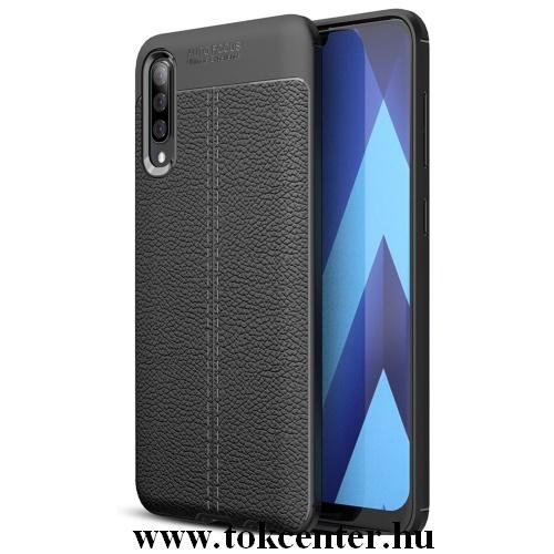 Samsung Galaxy A30s (SM-A307F) /Samsung Galaxy A50 (SM-A505F) Telefonvédő gumi / szilikon (közepesen ütésálló, bőrhatás, varrás minta) FEKETE	