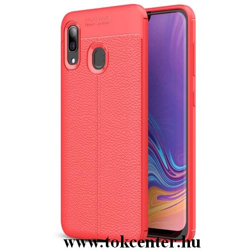 SAMSUNG Galaxy A40 (SM-405F) Telefonvédő gumi / szilikon (közepesen ütésálló, bőrhatás, varrás minta) PIROS	