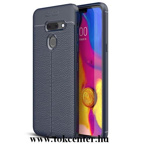 LG G8 ThinQ (G820Q) Telefonvédő gumi / szilikon (közepesen ütésálló, bőrhatás, varrás minta) SÖTÉTKÉK	