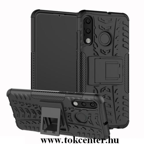 HUAWEI P30 Lite Defender műanyag telefonvédő (közepesen ütésálló, gumi / szilikon belső, kitámasztó, autógumi minta) FEKETE	