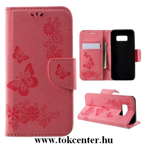 SAMSUNG Galaxy S8 (SM-G950) Tok álló, bőr (FLIP, oldalra nyíló, asztali tartó funkció, pillangó minta) RÓZSASZÍN	