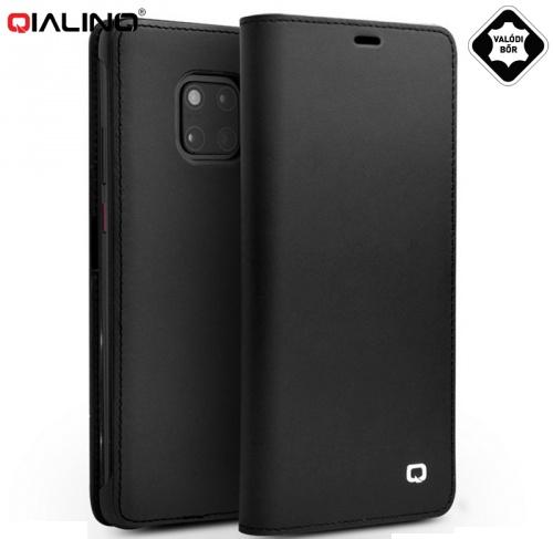 Huawei P30 QIALINO tok álló, valódi bőr (FLIP, oldalra nyíló) FEKETE