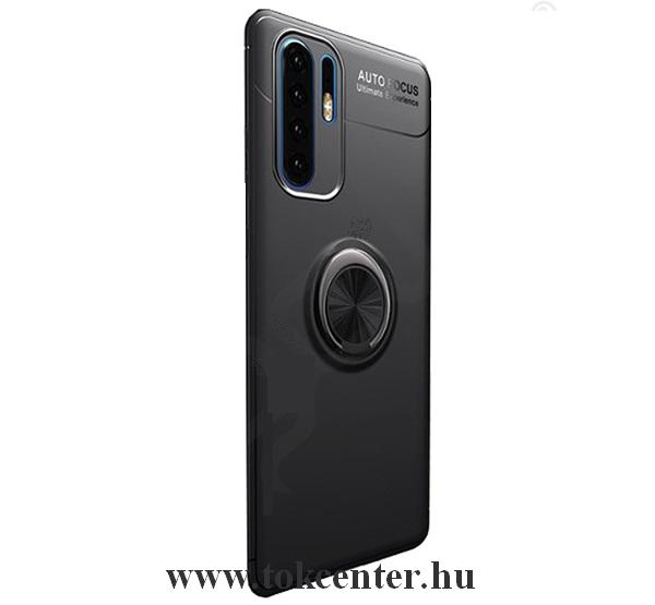 Huawei P30 Pro Telefonvédő gumi / szilikon (asztali tartó funkció, telefontartó gyűrű, 360°-ban forgatható, beépített fémlemez) FEKETE